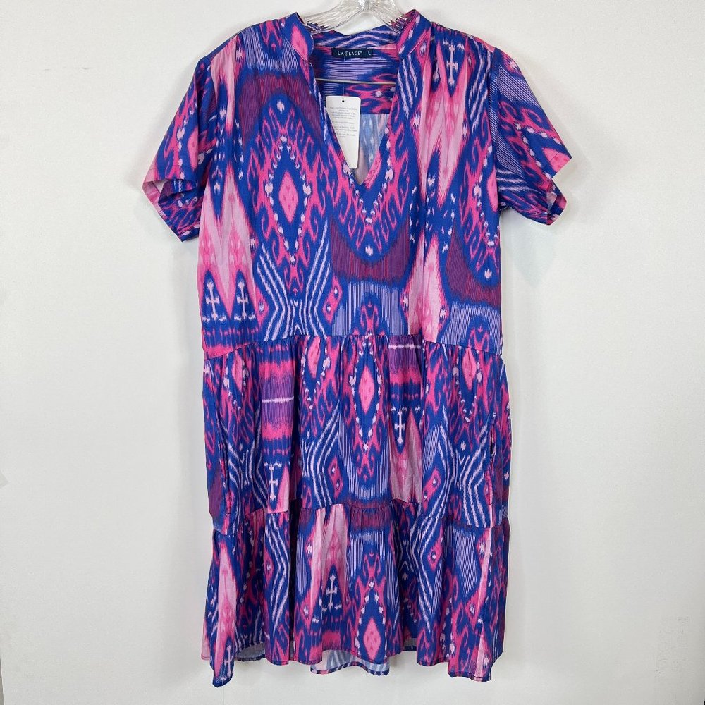 New La Plage Alison Dress Pink and Blue Size Large